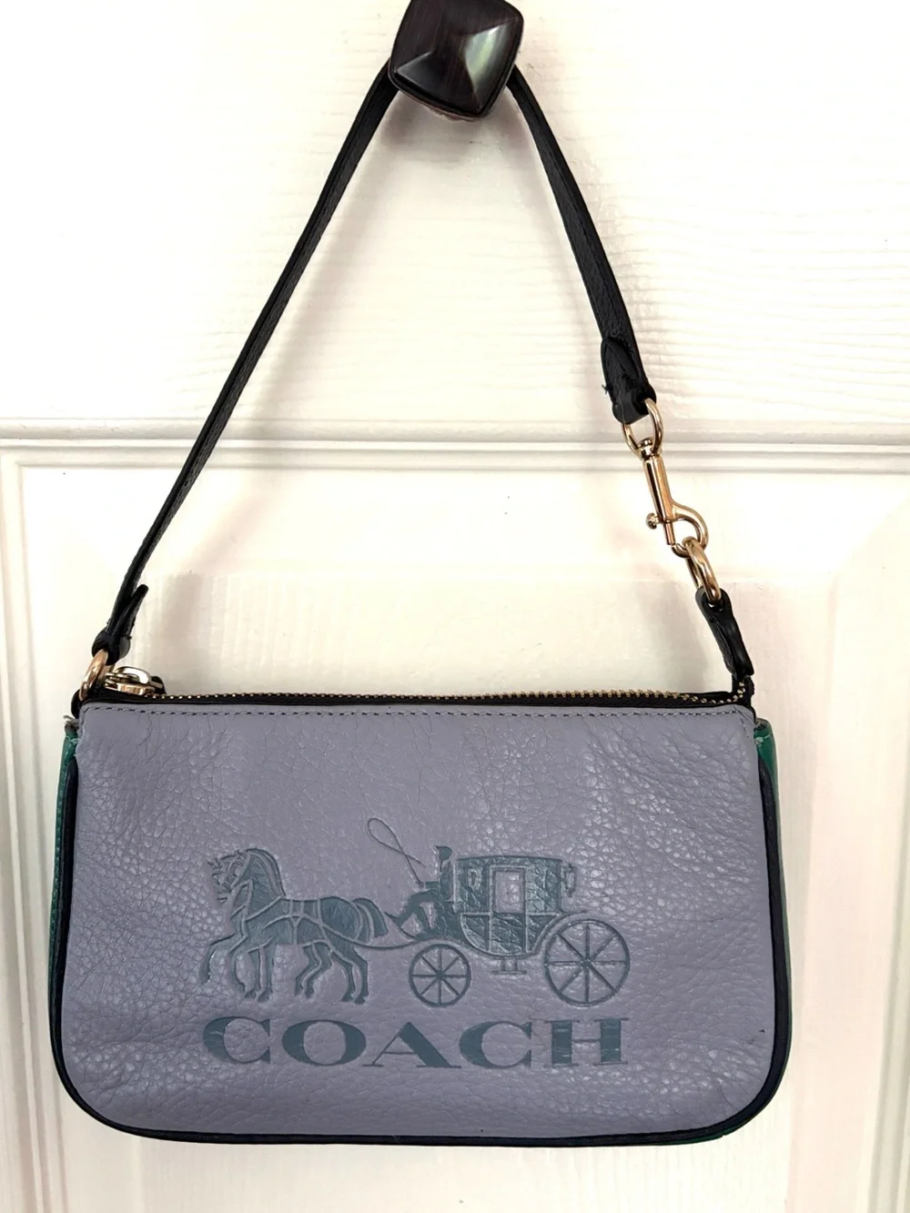 Coach Wristlet Nolita 19 in Colorblock Leather Bag Horse and Carriage Twilight